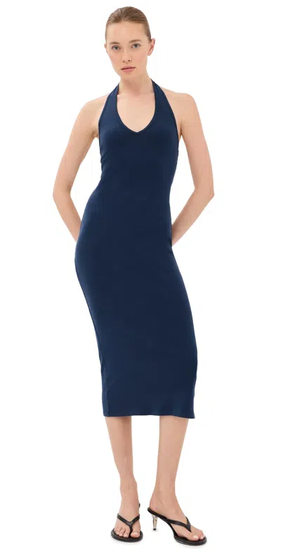 Nili Lotan Stevie Halter-neck Cotton-jersey Midi Dress In Blue