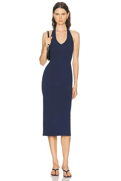 Nili Lotan Stevie Halter-neck Cotton-jersey Midi Dress In Blue
