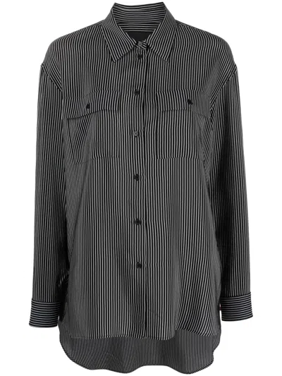 Nili Lotan Striped Silk Shirt In Black