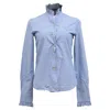 Nili Lotan Striped Buttoned Ruffled-neck Blouse In Blue Cotton In Blue