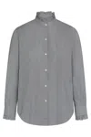Nili Lotan Cotton Shirt With Ruffled Collar And Stripes In Gray