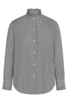 Nili Lotan Cotton Shirt With Ruffled Collar And Stripes In Gray