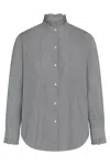 Nili Lotan Cotton Shirt With Ruffled Collar And Stripes In Gray
