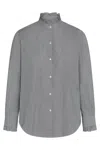 Nili Lotan Cotton Shirt With Ruffled Collar And Stripes In Gray
