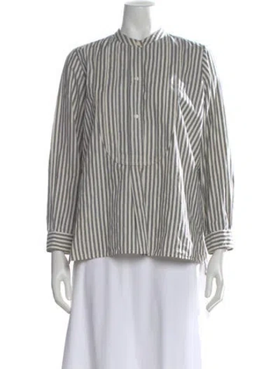 Pre-owned Nili Lotan Striped Long Sleeve Blouse In White