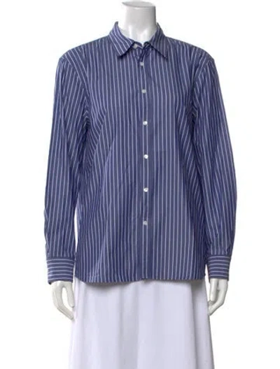 Pre-owned Nili Lotan Striped Long Sleeve Button-up Top In Blue