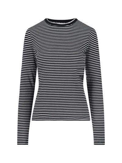 Nili Lotan Striped Long Sleeve Crewneck Top In Black