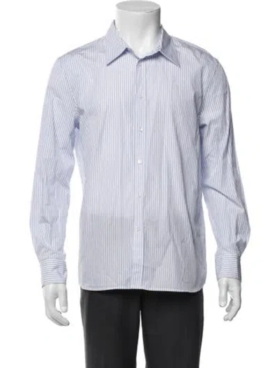Pre-owned Nili Lotan Striped Long Sleeve Dress Shirt In Blue