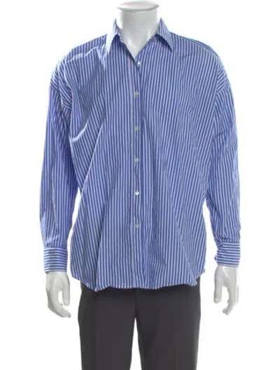 Pre-owned Nili Lotan Striped Long Sleeve Dress Shirt In Blue