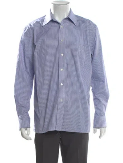 Pre-owned Nili Lotan Striped Long Sleeve Dress Shirt In Blue