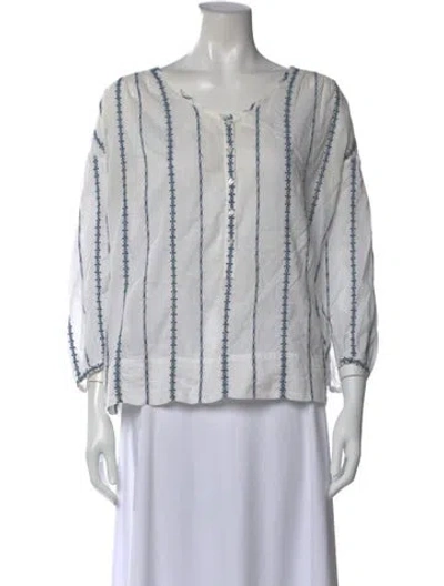 Pre-owned Nili Lotan Striped Scoop Neck Blouse In White