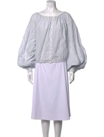 Pre-owned Nili Lotan Striped Scoop Neck Blouse In White