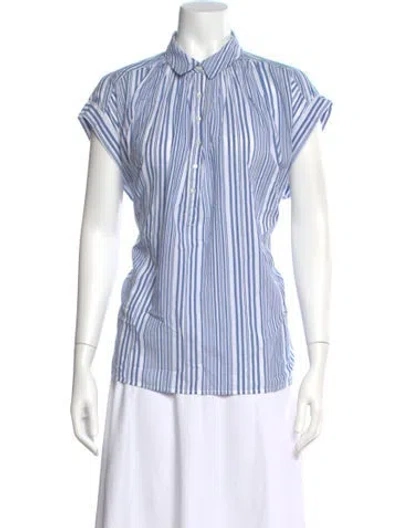 Pre-owned Nili Lotan Striped Short Sleeve Blouse In Blue