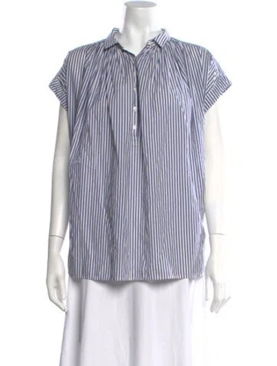Pre-owned Nili Lotan Striped Short Sleeve Blouse In Blue