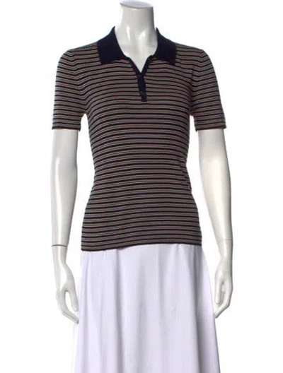 Pre-owned Nili Lotan Striped Short Sleeve Polo W/ Tags In Blue