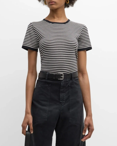 Nili Lotan Striped Short-sleeve T-shirt In Midnightivory Str