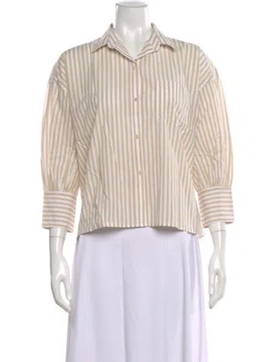 Pre-owned Nili Lotan Striped Three-quarter Sleeve Blouse In Neutral