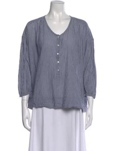 Pre-owned Nili Lotan Striped V-neck Blouse In Blue