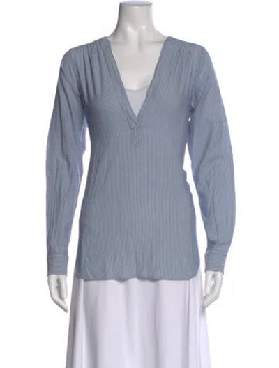 Pre-owned Nili Lotan Striped V-neck Blouse In Blue
