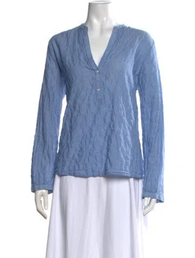 Pre-owned Nili Lotan Striped V-neck Blouse In Blue