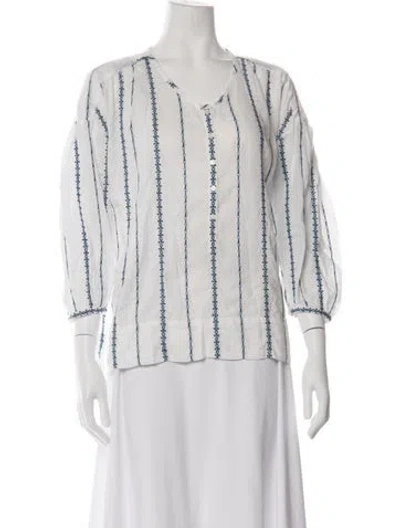 Pre-owned Nili Lotan Striped V-neck Blouse In Multicolor