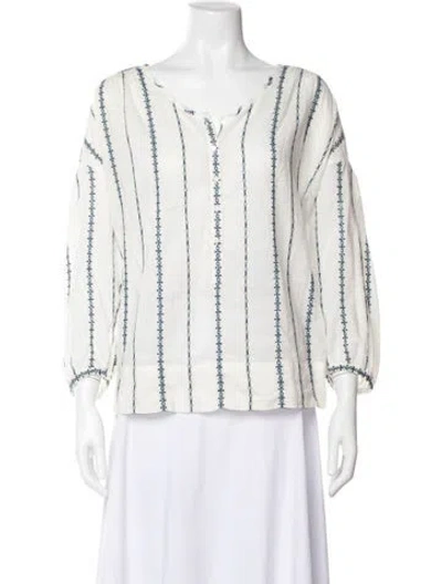 Pre-owned Nili Lotan Striped V-neck Blouse In White
