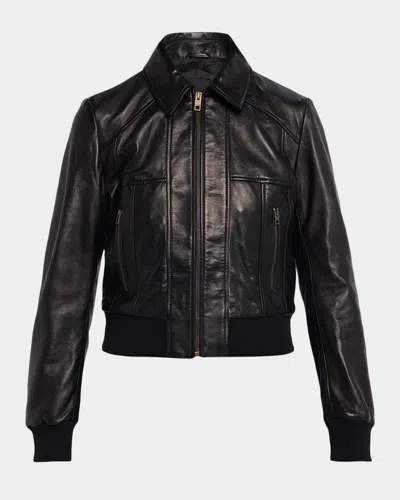 Nili Lotan Sue Leather Bomber Jacket In Black