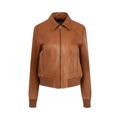 Pre-owned Nili Lotan Sue Leather Bomber Jacket 'cognac' | Brown | Women's Size M