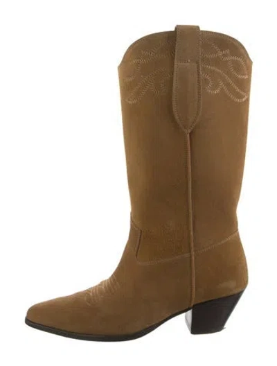 Pre-owned Nili Lotan Suede Embroidered Accent Western Boots In Neutrals