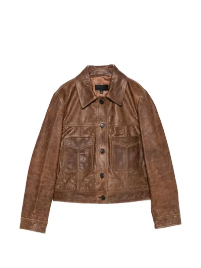 Nili Lotan Susannah Leather Flap-pocket Jacket In Brown