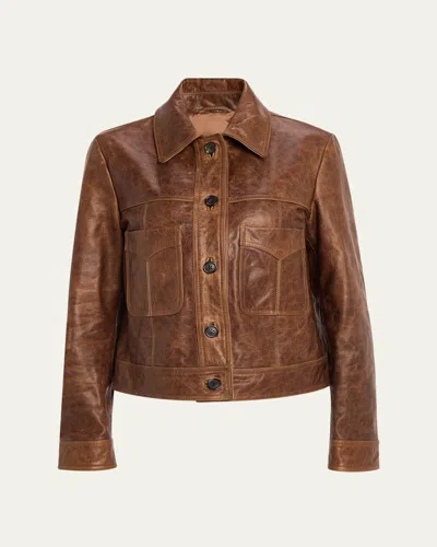 Nili Lotan Susannah Short Leather Jacket In Brown