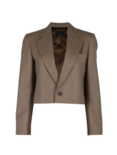 Nili Lotan Swan Checked Cropped Jacket In Brown