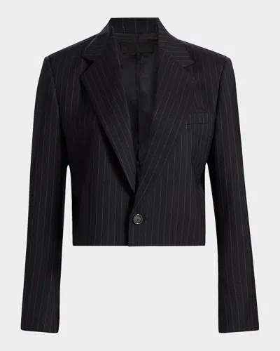 Nili Lotan Swan Pinstriped Stretch-wool Crop Blazer In Midnight P