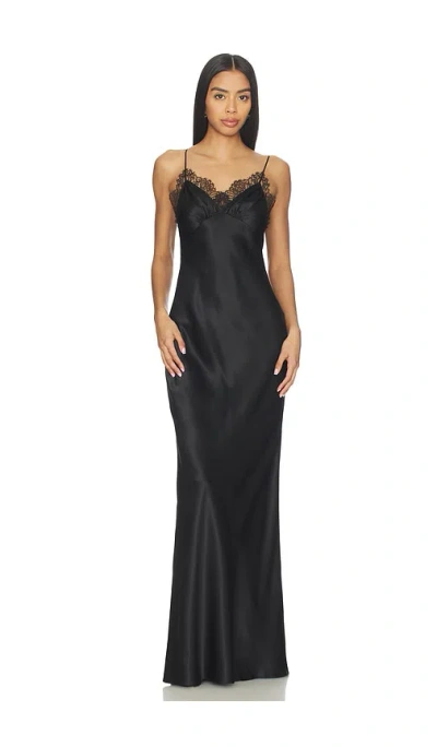 Nili Lotan Sylas Lace-trim Silk Maxi Slip Dress In Black