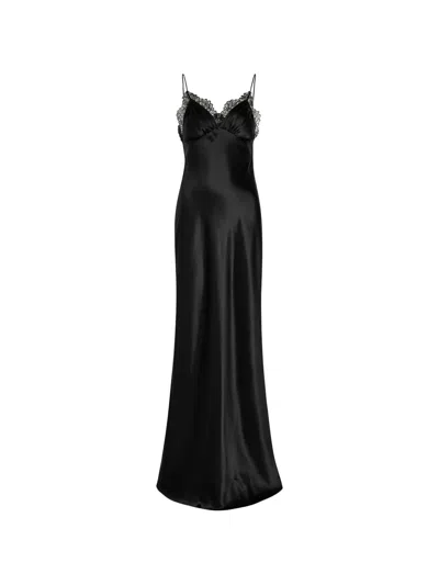 Nili Lotan Sylas Lace-trim Silk Maxi Slip Dress In Black