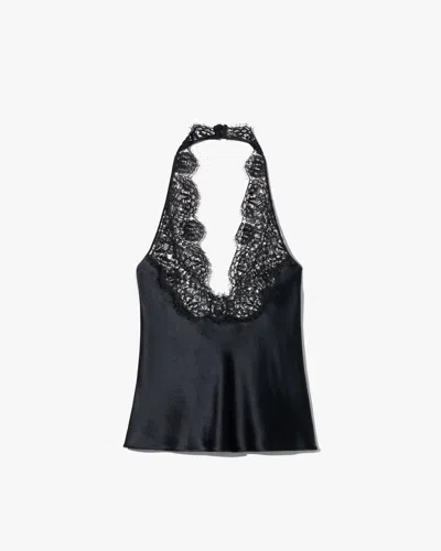 Nili Lotan Teo Lace Halterneck Silk Top In Black