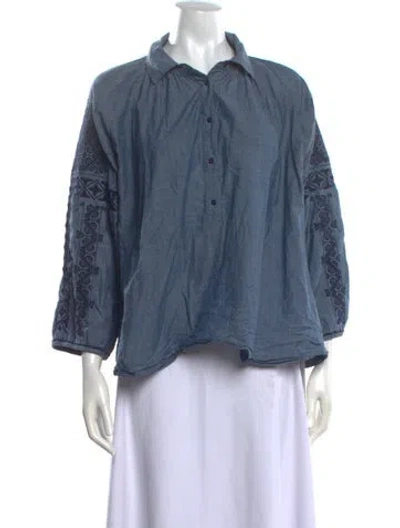 Pre-owned Nili Lotan Three-quarter Sleeve Blouse In Blue