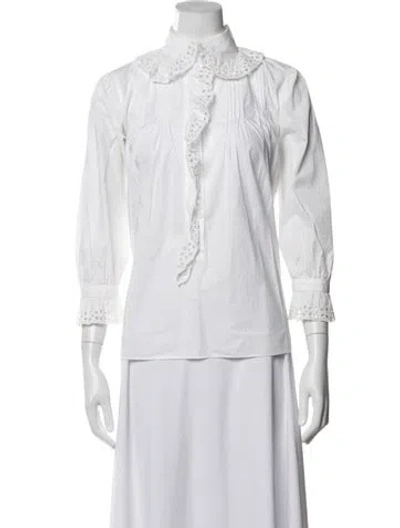 Pre-owned Nili Lotan Three-quarter Sleeve Blouse In White