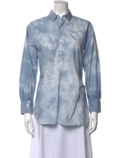 Pre-owned Nili Lotan Tie-dye Print Long Sleeve Blouse In Blue