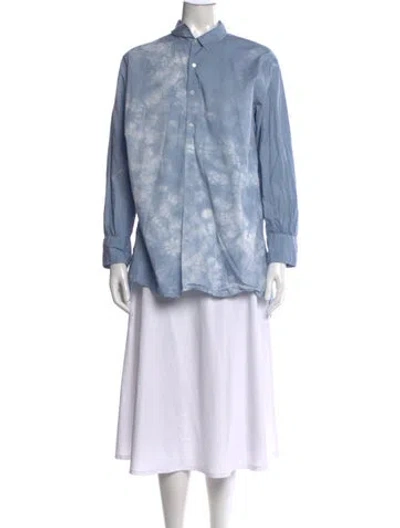 Pre-owned Nili Lotan Tie-dye Print Long Sleeve Button-up Top In Blue