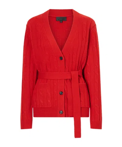Nili Lotan Tirza Belted Cable-knit Cashmere Cardigan In Red