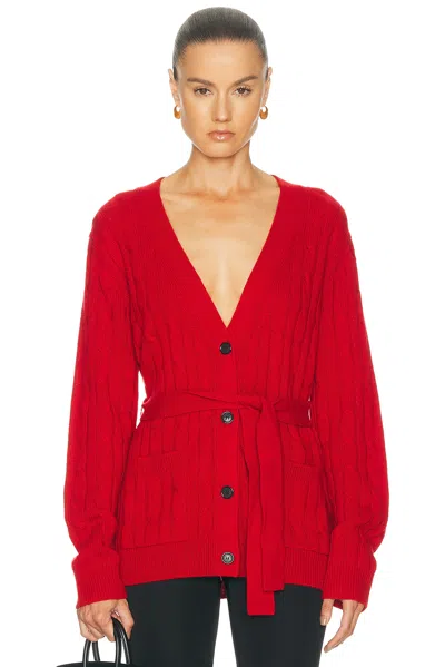 Nili Lotan Tirza Belted Cable-knit Cashmere Cardigan In Red