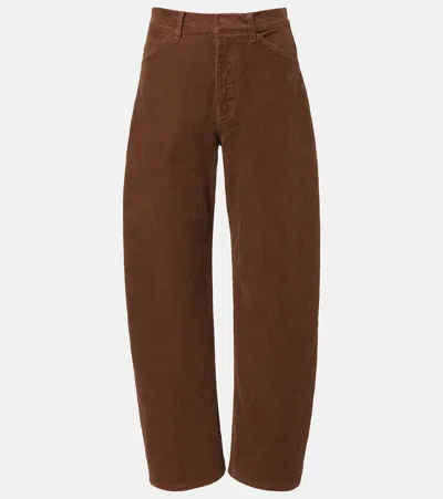 Nili Lotan Tribeca Cotton-blend Corduroy Barrel-leg Pants In Brown