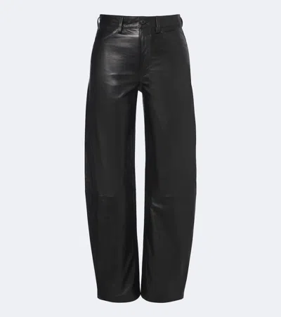 Nili Lotan Tribeca Leather Barrel-leg Pants In Black