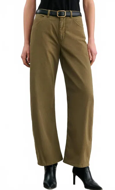 Nili Lotan Tribeca Straight Barrel Leg Pants In Military Green In Brown