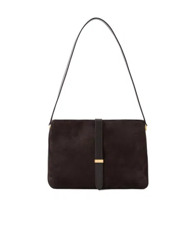 Nili Lotan Jane Leather-trimmed Suede Shoulder Bag In Brown