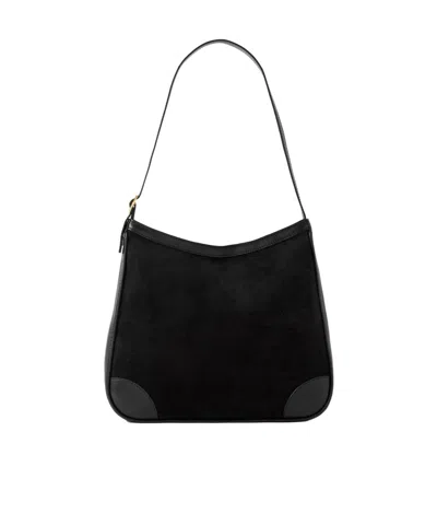 Nili Lotan Abbey Leather-trimmed Suede Shoulder Bag In Black