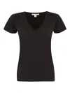 Nili Lotan Ribbed Neckline Short Sleeve V-neck T-shirt In Brown