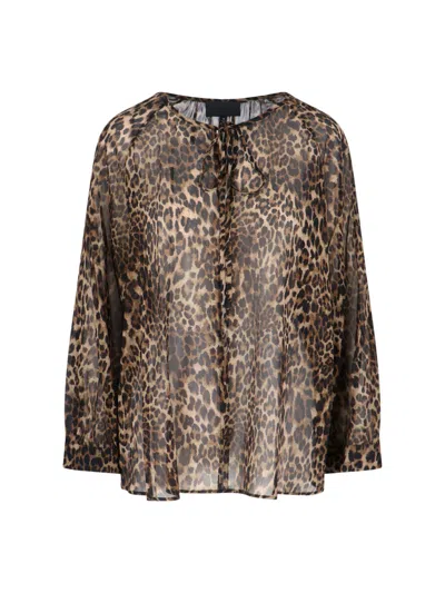 Nili Lotan Vintage Leopard Print 100% Silk Shirt In Brown