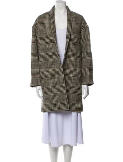 Pre-owned Nili Lotan Virgin Wool Houndstooth Print Coat In Black